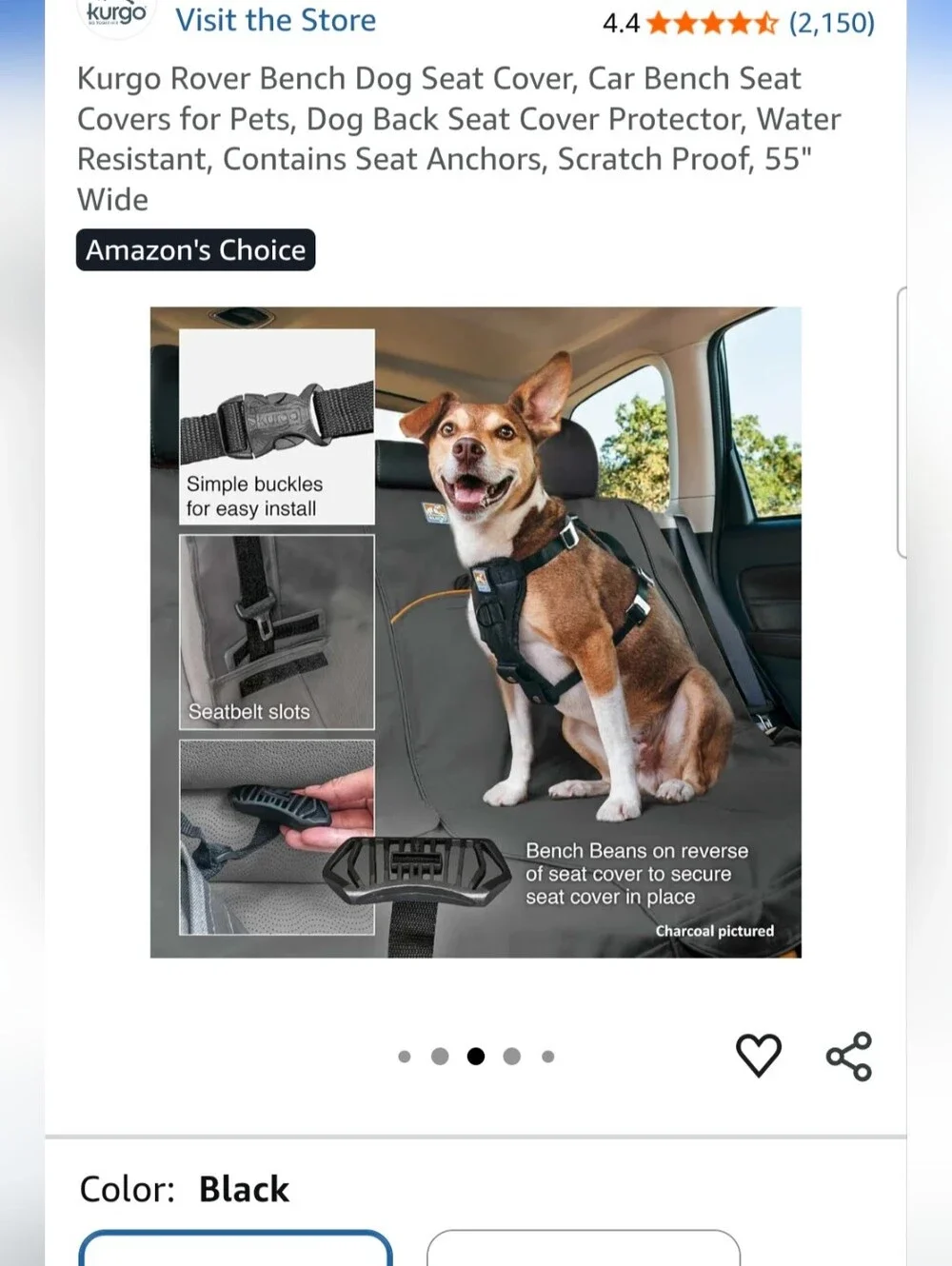 Kurgo Black Bench Vehicle Seat Cover for Dogs - Waterproof
